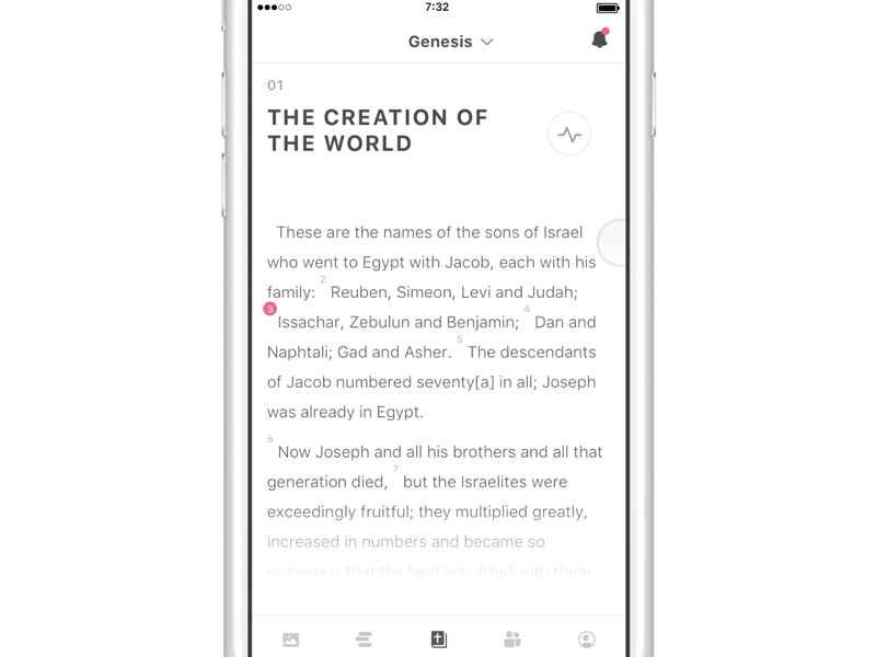 Bible Reading Concept animation bible book christ education ios list mobile principle reading ui ux