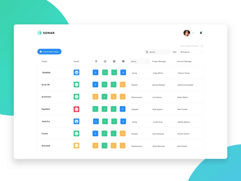 Sonar: Project Dashboard dashboard expand happy management projects sonar ui web