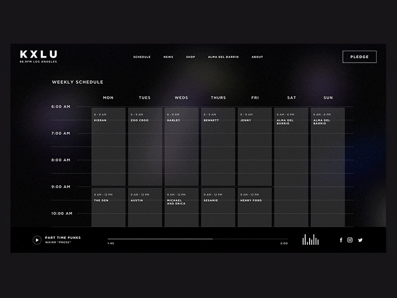 KXLU Redesign Schedule calendar dj kxlu music music player playlist podcast radio radiostation schedule ui web