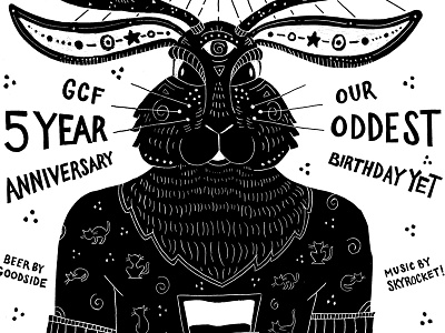 Party Invite black and white detail etching illustration jackalope party poster scratchboard screen print