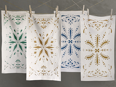Screen Printed Tea Towels detail gold hand towels home kitchen kitchen towels metallic paisley pattern symmetrical tea towels towels