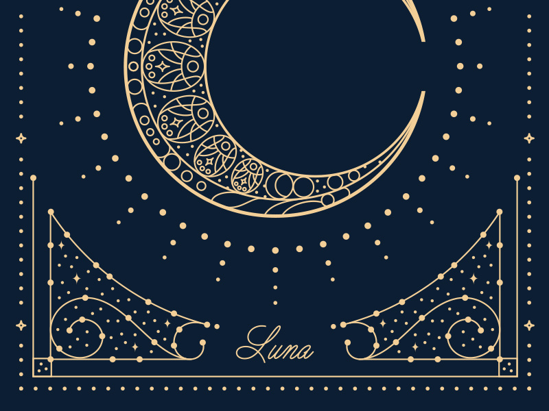 Luna script border monoweight starburst dots ornamentation space stars art nouveau moon luna