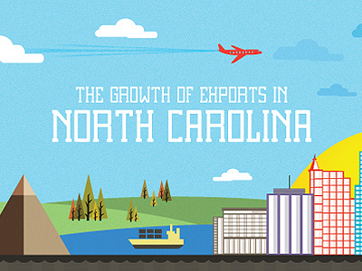 North Carolina Growth blue buildings clouds illustration infographic land north carolina plane sea sky trees yellow