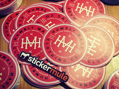 Stickers circle clothing humble lettering north carolina raleigh red sticker type