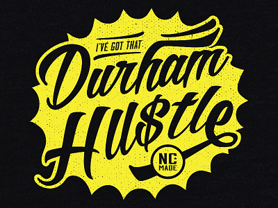 Durham Hustle badge circel crest durham fonts lettering nc north carolina texture tshirt type yellow