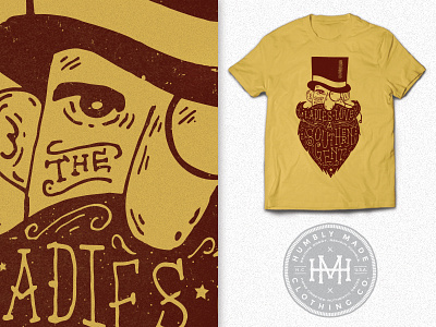 Ladies Love a Southern Gent lettering monocle mustache raleigh red top hat tshirt yellow