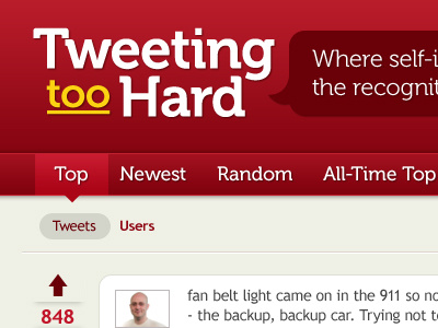 TTH Redesign red redesign tweeting too hard ui web