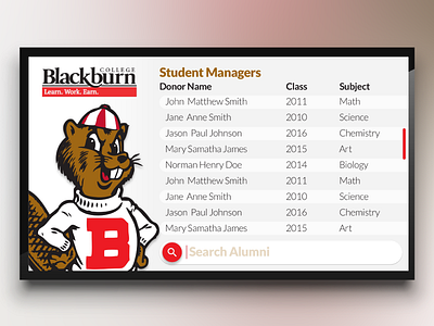 Blackburn Digital Signage alumni beaver component css digital signage google html spreadsheet students touch screen