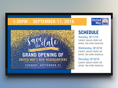 United Way Digital Signage blue date digital signage events schedule time united way yellow