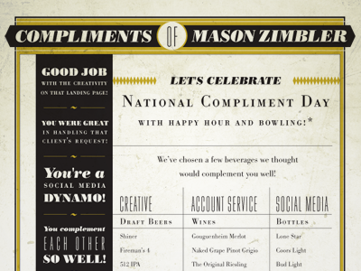 National Compliment Day complementary menu austin complement compliment menu