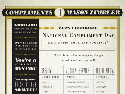 National Compliment Day complementary menu