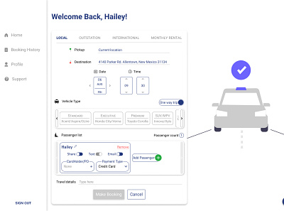 Cab booking web application app design