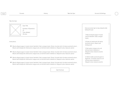 Kala School Quiz - Wireframe design ui