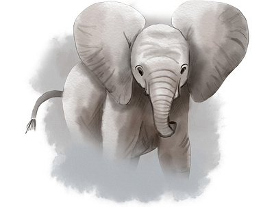 Watercolor baby elephant art digital elephant illustration watercolor
