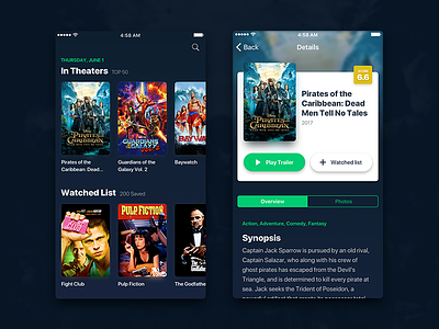 TMDB iOS App Concept app dailyui darkui interface ios movie sketchapp theater ui user interface