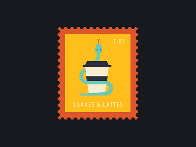 Snakes & Lattes boardgames cafe coffee daily postage design graphic illustration latte postage snake stamp vector