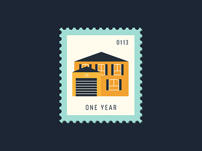 One Year building daily postage design graphic home house icon illustration postage stamp vector