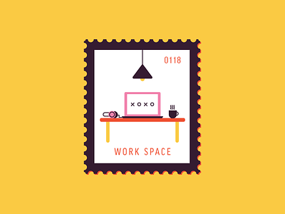 Work Space cafe coffee daily postage headphone icon illustration postage stamp table vector workspace