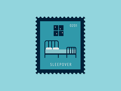 Sleepover bed bedroom daily postage icon night postage sleepover stamp vector