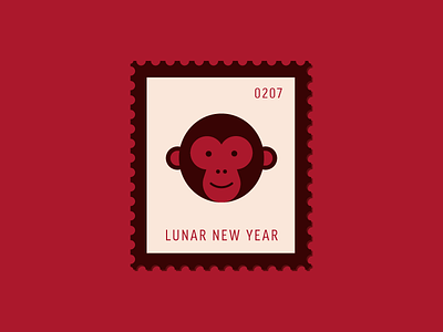 Lunar New Year animal daily postage design graphic icon illustration lunar monkey new year postage stamp vector