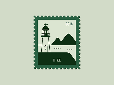 Hike building daily postage flat design hiking icon illustration lighthouse mountain postage stamp travel vector