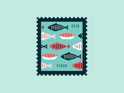 Fishy daily postage design fish flat graphic icon illustration stamp sushi vector