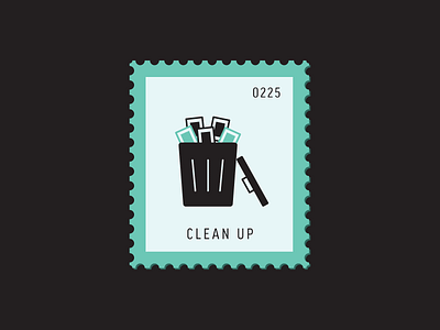Clean Up daily postage flat design graphic design icon illustration postage stamp trash can vector