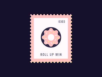 Roll Up Win daily postage dessert donut icon illustration postage stamp vector