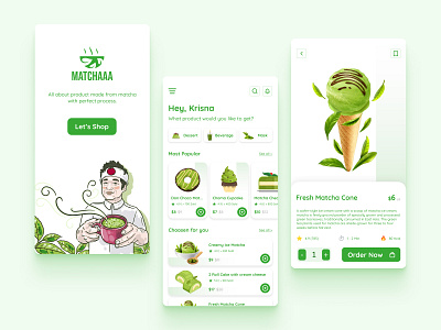 Matchaa Product APP - Personal Work app app design beverage drink food graphic design green tea matcha mobile app ui user interface