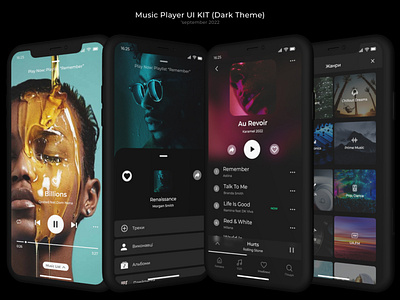 Music Player UI KIT (Dark Theme) graphic design ui