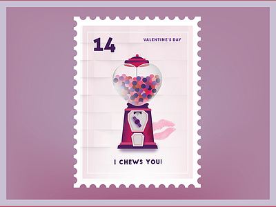 I Chews You Stamp candy gumball illo illustration stamp type typography valentines vday vector