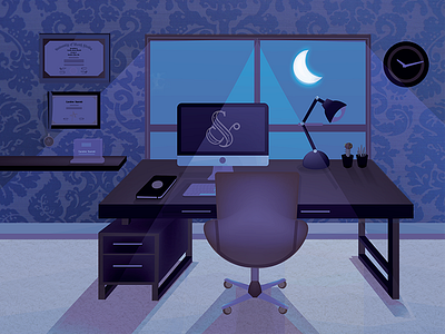 Workspace | Night daytime degree design furniture illo illustration industrial realistic space type typography work