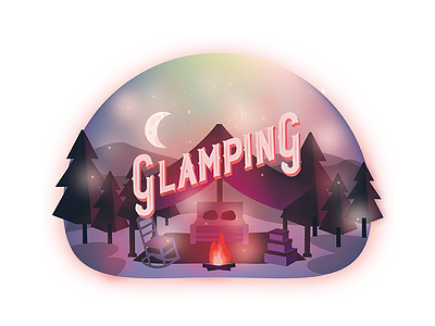 Glamping camping fire glamping handletter lettering sunset tent trees type typography woods