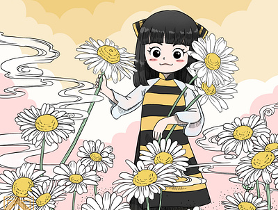 Daisy art children daisy design digital flower girl graphic design illustration kid originalart