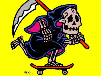 Till Death cartoon keep pushing by meka meka skateboard
