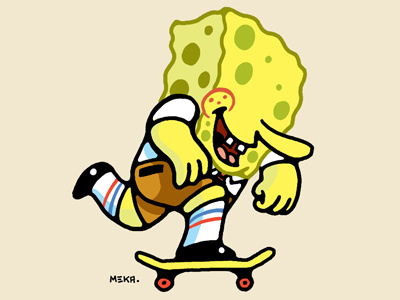 Sponge Bob cartoon keep pushing by meka meka skateboard sponge bob