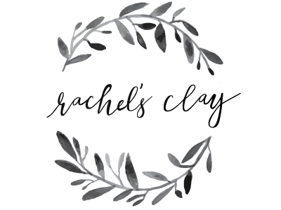 Rachel's Clay Part 3 brand identity cursive hand lettering logo watercolor