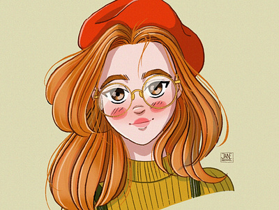 Girl in red beret anime cartoon character girl illustration