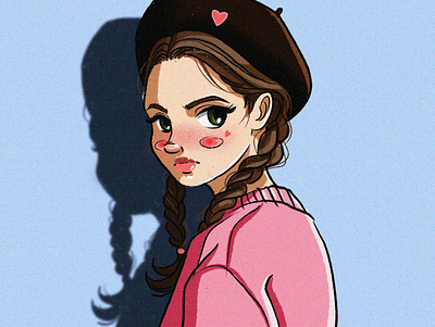 Girl in pink anime cartoon character digital drawing girl illustration