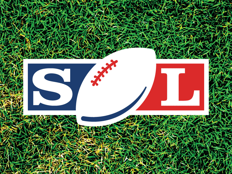 Super Football League Logo ball blue fantasy football league legion logo nfl off season original limited red white