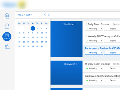 Work in Progress for Meeting Agenda blue calendar calls color conference dashboard dates icons standup ui ux