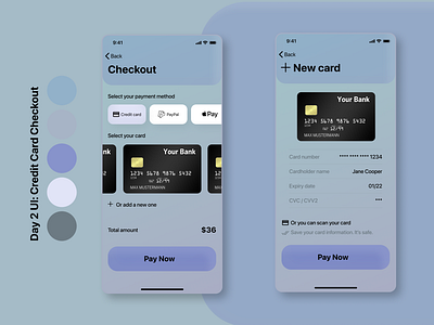 Credit Card Checkout app design ux
