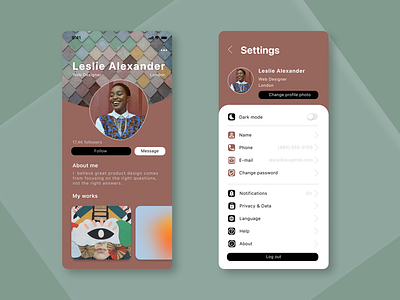 Profile and Settings & DailyUI 006-007 app color design ui ux