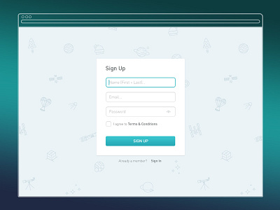 Spacey Sign Up form icons login sign in sign up space