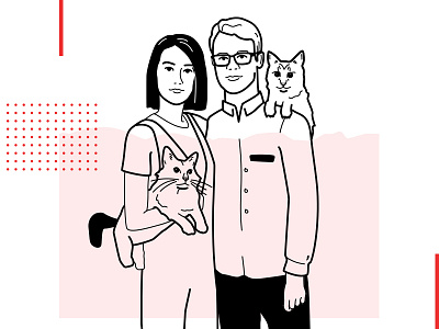 Seasons Greetings (WIP) cat family illustration line drawing people portrait simple