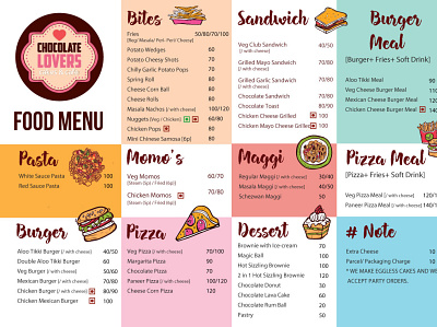 Food Menu - Chocolate Lovers Cafe branding editing graphic design typography