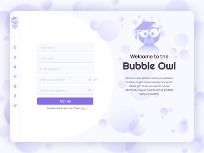 Sign up | LMS | Bubble Owl lms logo sign up page ui web design webpage webscreen