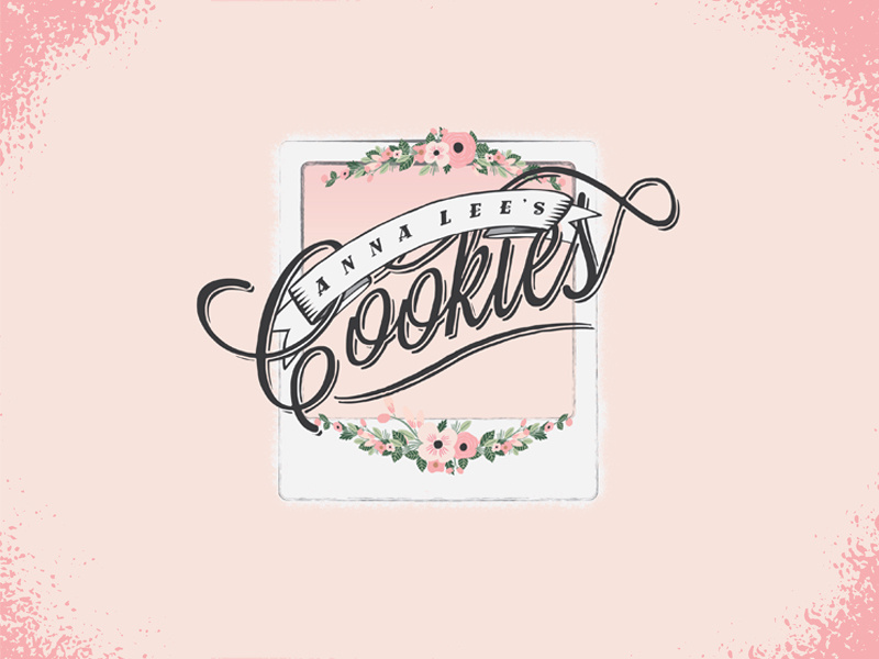 Anna Lee's Cookies (final) typeface custom typography polaroid pastel pink brand logo flowers cookie