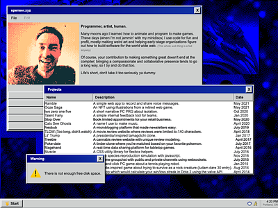 WinPorfolio98.exe code css html javascript napster portfolio retro website windows 98