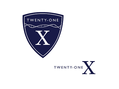 Twenty-One X blue branding logo shield x